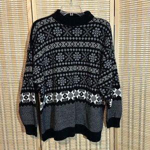 American Pride Vintage 1990s Black Gray White Patterned Stripes Sweater 22W